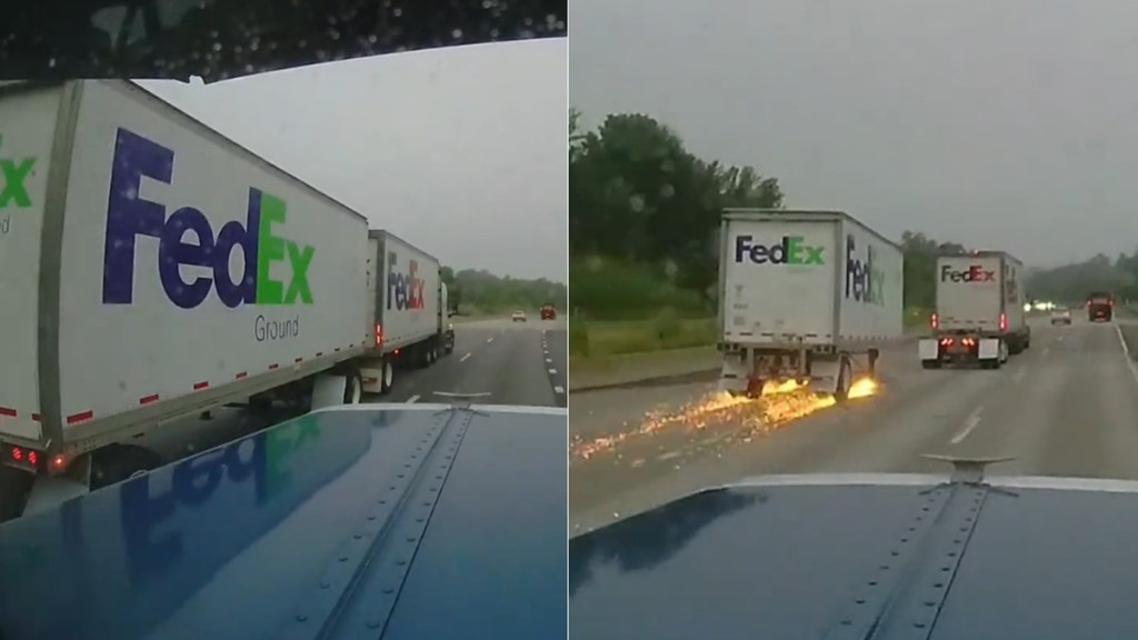 FedEx Truck Loses Rear Trailer Highway Pennsylvania