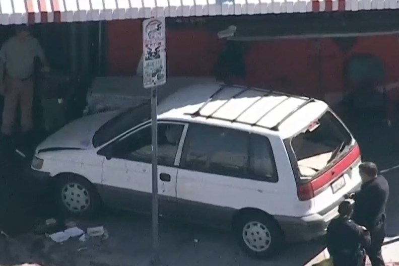 SUV Crashes People Diners Eating Table Sidewalk Los Angeles