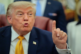 President Donald Trump delivers remarks during a public address on Iran