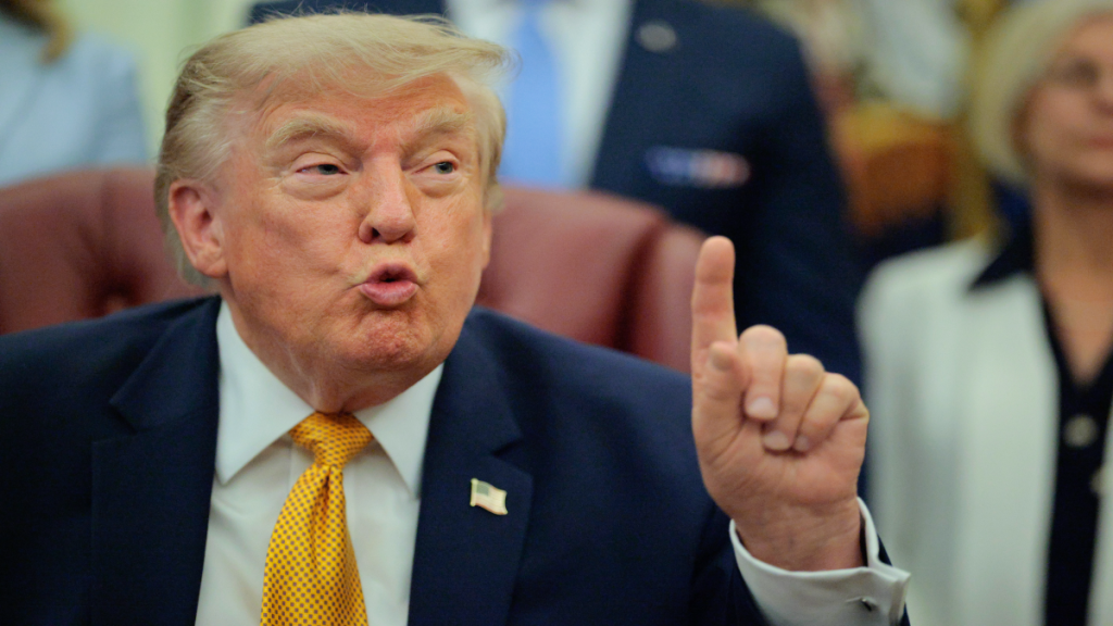 President Donald Trump delivers remarks during a public address on Iran