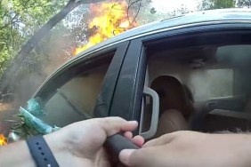 Driver Trapped Car Fire Rescued Dramatic Video Bodycam Texas