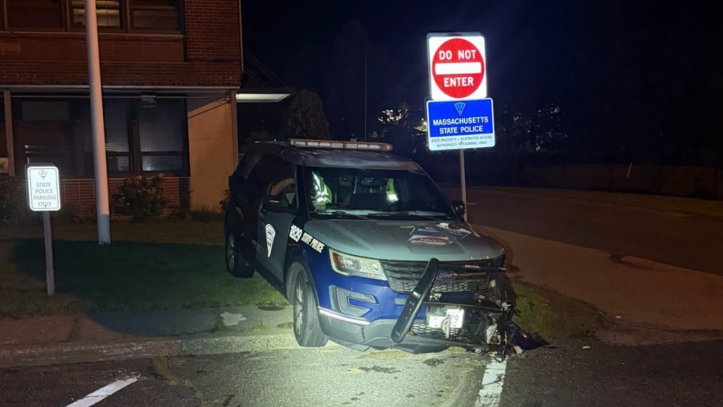 Drunk Driver Collides Police Cruiser Station Massachusetts Barracks
