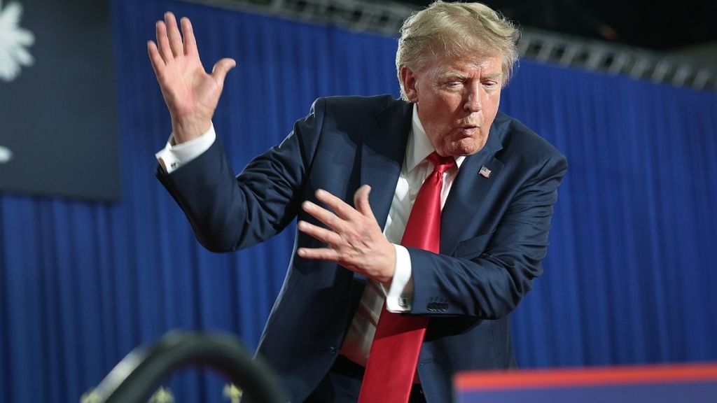Donald Trump’s New Bizarre AI Video Has Him Kicking Over a Lake Ontario Sign
