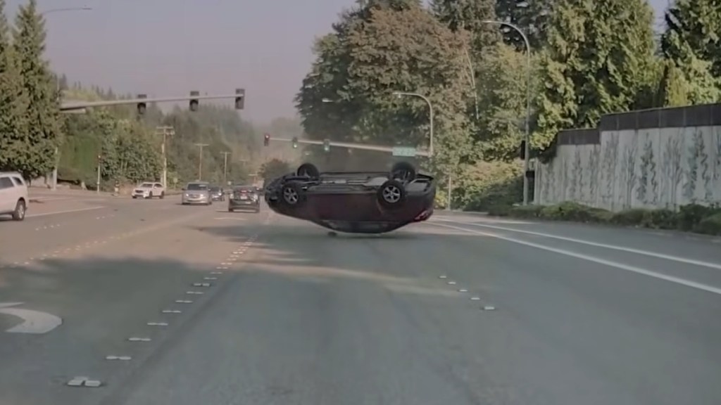 Car Crash Flip Over Rollover Twice Ignore Red Light Redmond Washington