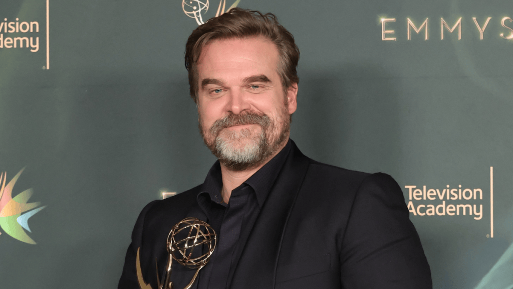 David Harbour celebrates his first Emmy win for his role in DTF St. Louis