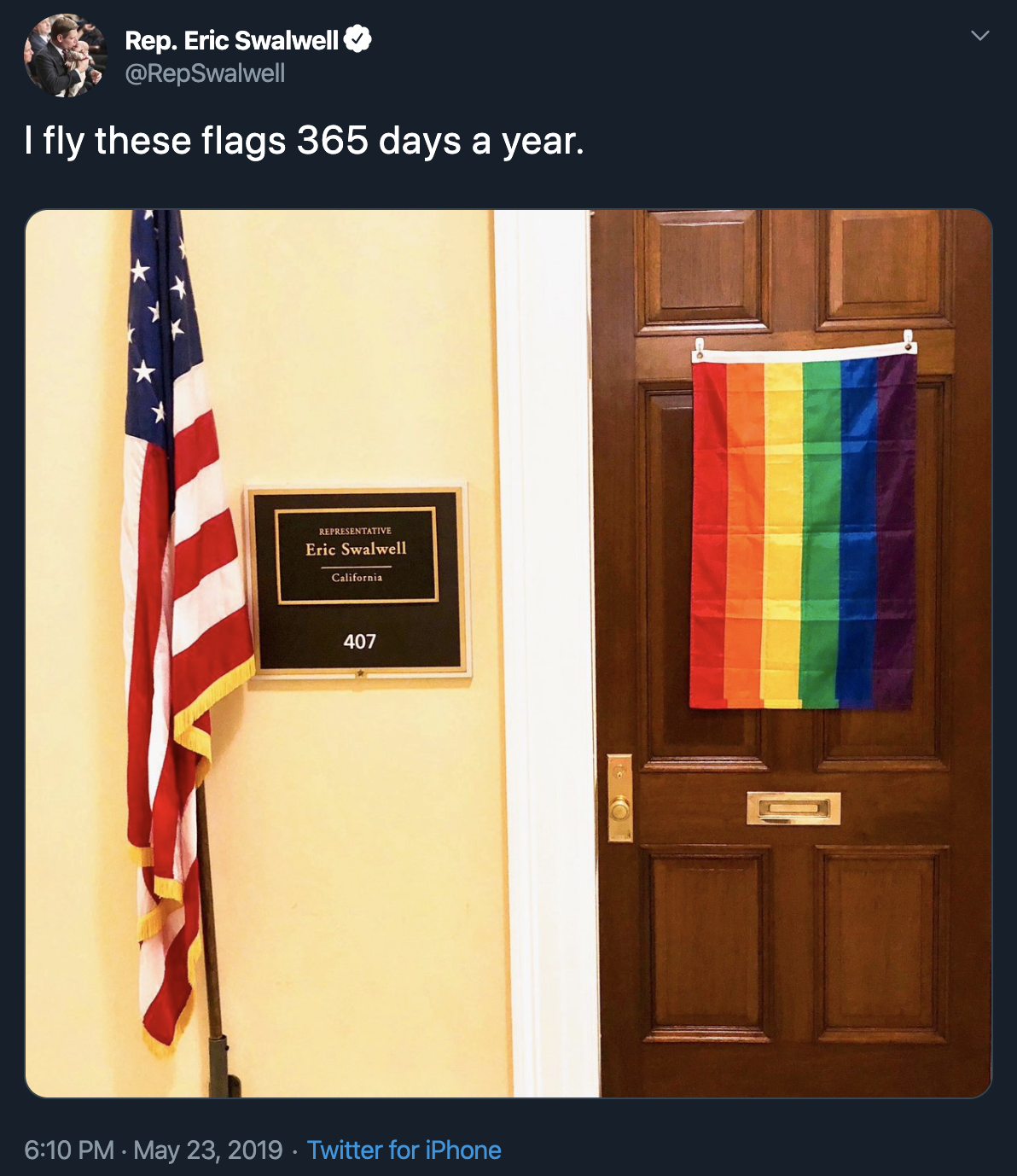 Eric Swalwell Lies About Displaying Flags