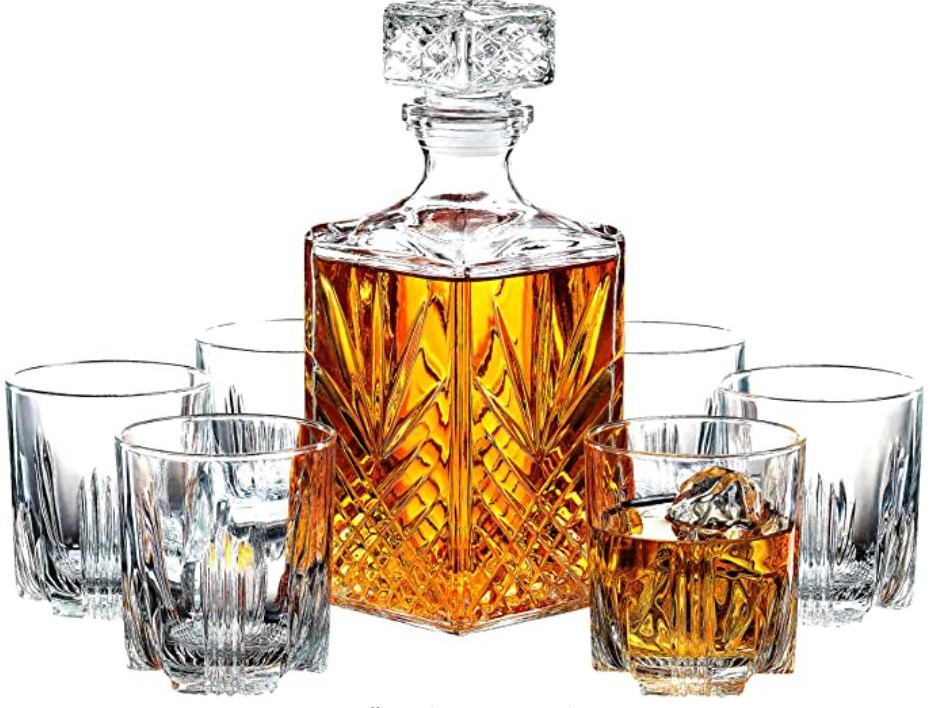 Paksh Novelty 7-Piece Italian Crafted Glass Decanter & Whisky Glasses Set