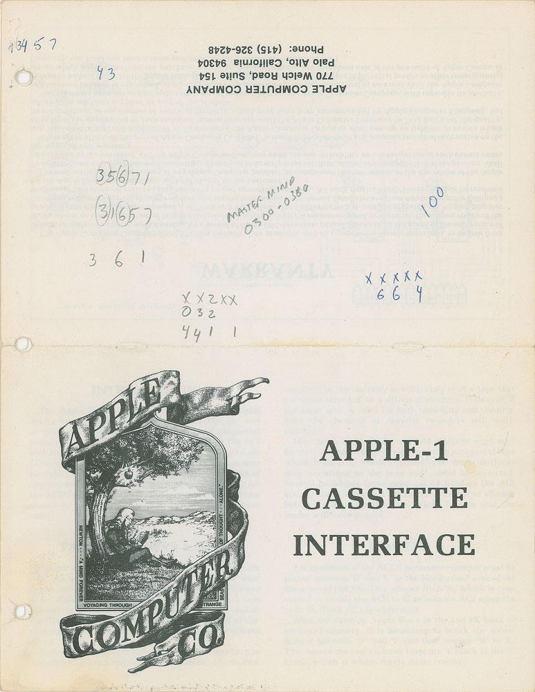 Apple Computer 1 Cassette Interface Manual