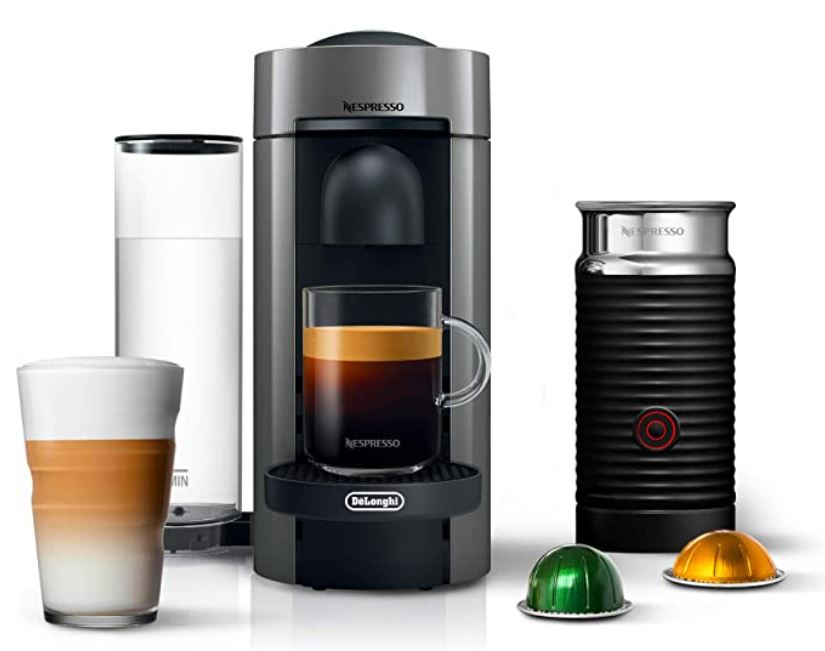 Nespresso VertuoPlus Coffee and Espresso Machine Bundle with Aeroccino Milk Frother by De'Longhi