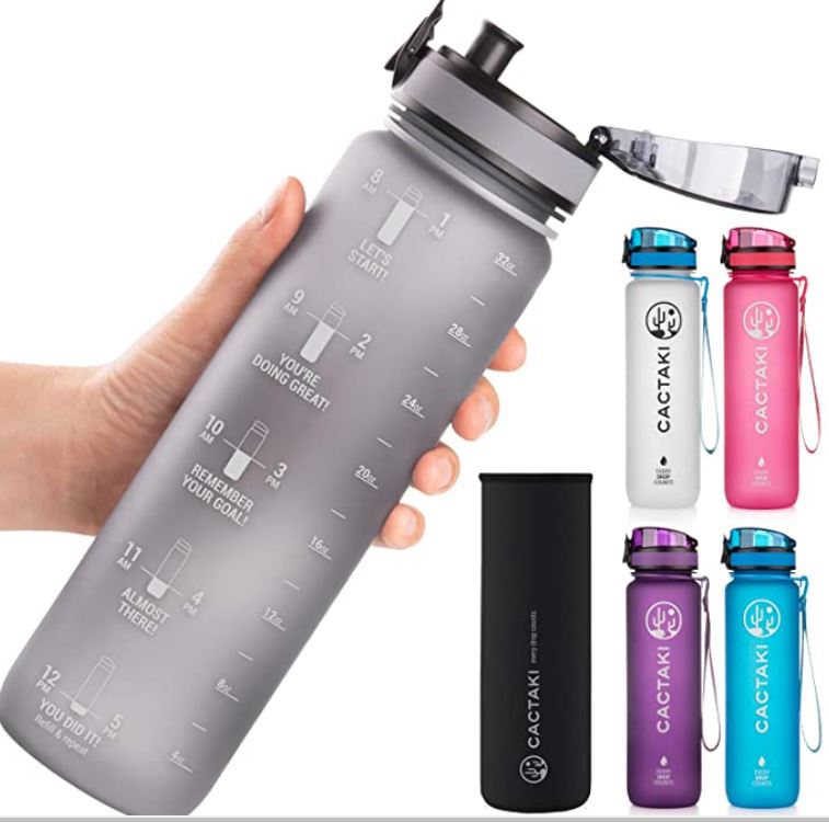 Cactaki 32 oz Water Bottle with Time Marker