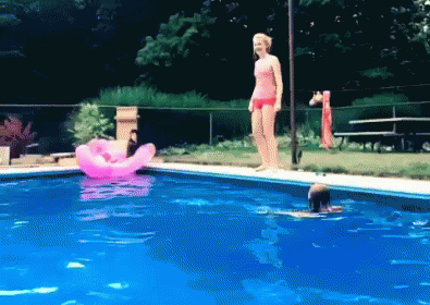 Taking it for a dip in the pool.