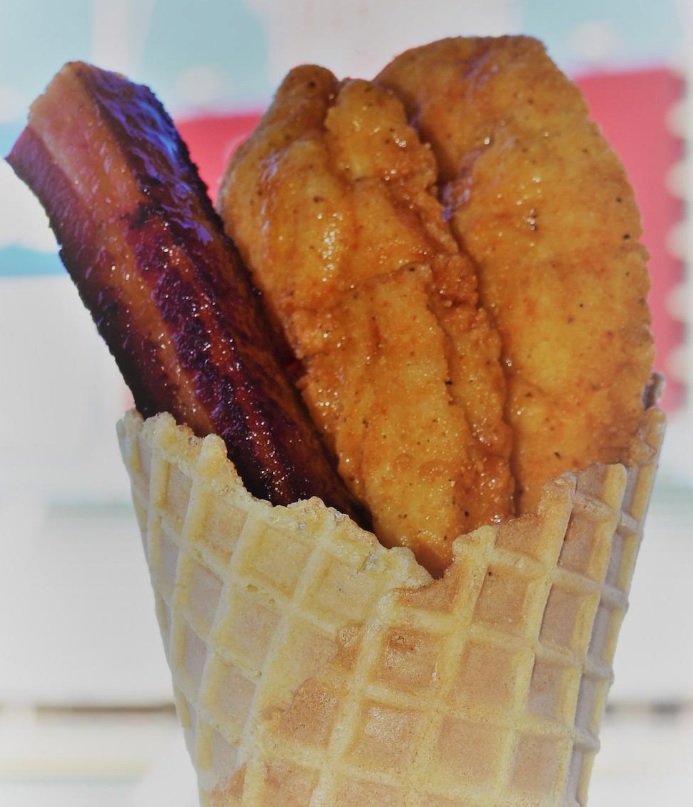 Chicken Waffle Cone (With Slab Of Bacon)
