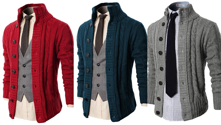 H2H Men's Cable-Knit Button Down Cardigan