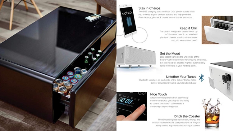 Sobro's Refrigerator Coffee Table With Bluetooth Speaker