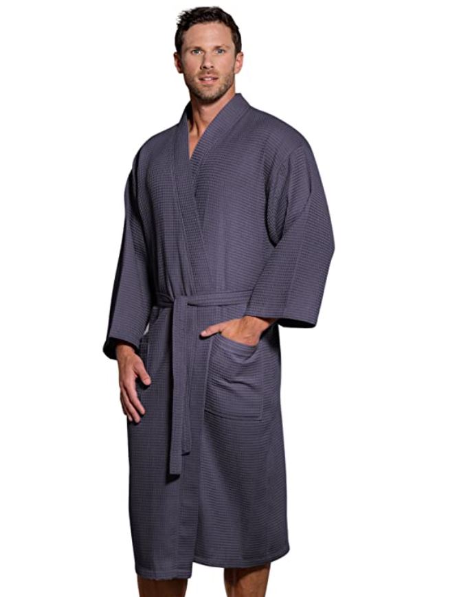 Turquaz Linen Lightweight Long Waffle Kimono Unisex Spa Robe