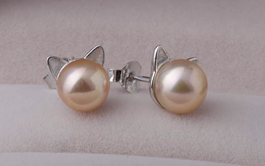 S.Leaf Pearl Cat Earrings